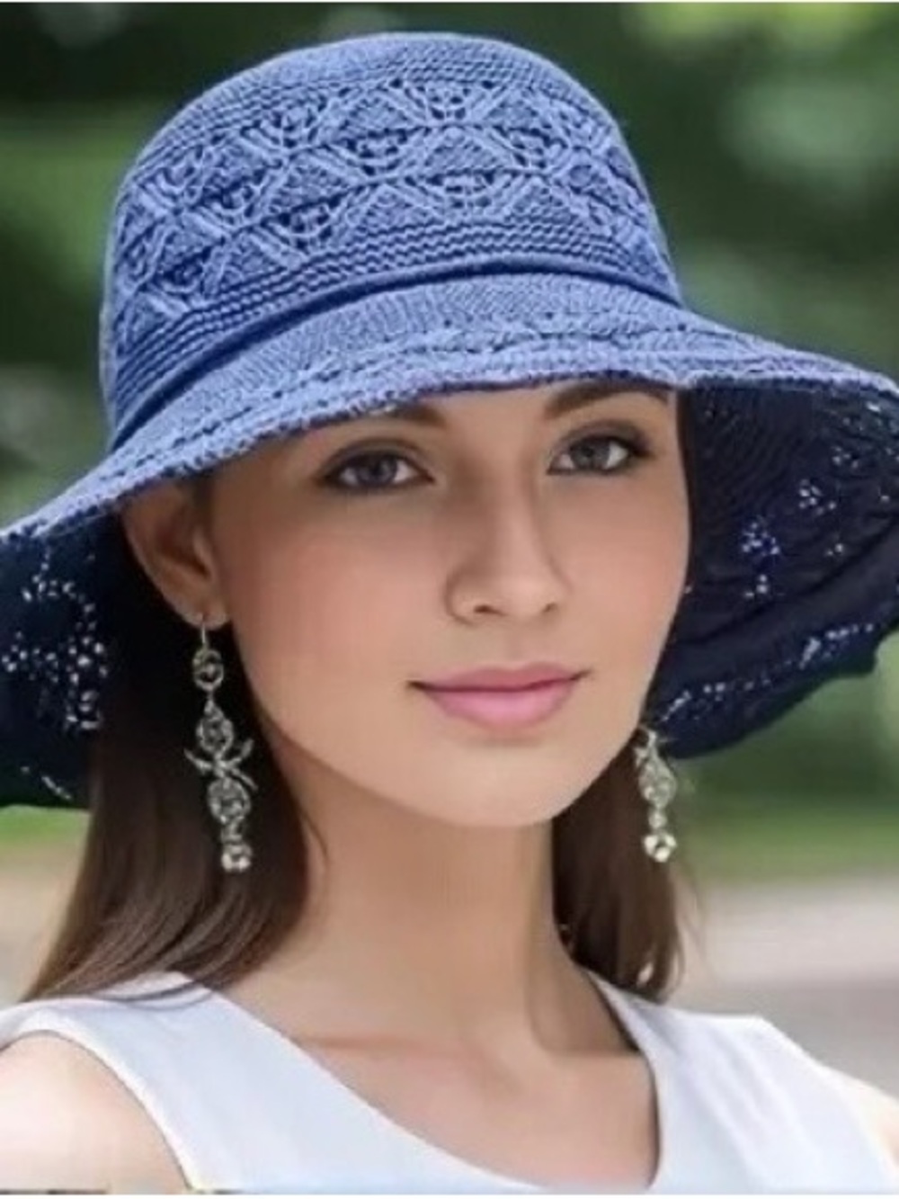 SHEIN Stylish Blue Crochet Sun Hat for Women-EUC - Picture 1 of 7